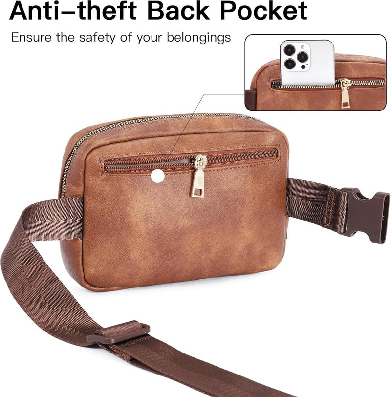 Telena Leather Belt Bag for Women Fashionable Fanny Packs Cross Body Bag Waist Pack Brown - Image 4